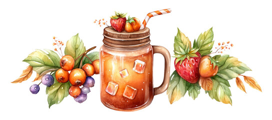 Playful Watercolor Refreshment Illustration with Fruity Vibes in Cheerful Style