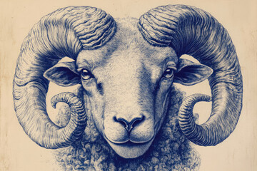 Modern Blue Sheep Logo with Distinctive Spiral Horn Shape