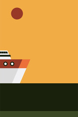 Minimalist ocean boat sunset wall art decor