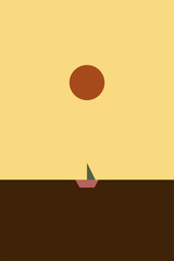 Minimalist ocean boat sunset wall art decor