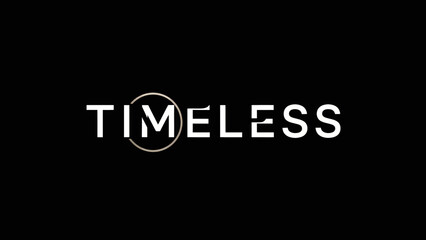 Fototapeta premium Bold typographical graphic featuring the word timeless in stark white against a black background