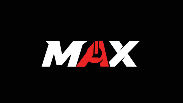 Bold white and red typography of the word MAX on a black background