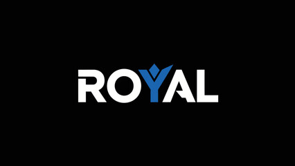 Fototapeta premium Clean and modern logo design featuring the word ROYAL with a stylized blue crown accent on black