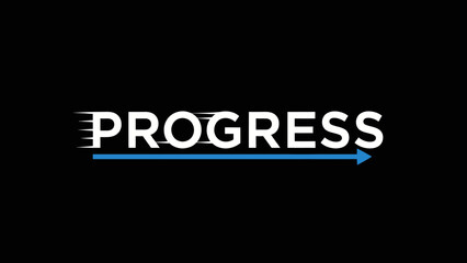 Fototapeta premium Bold white word progress with a dynamic blue arrow indicating forward momentum