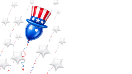 Uncle sam balloon composition with white star balloons patriotic usa party decoration with copy space isolated