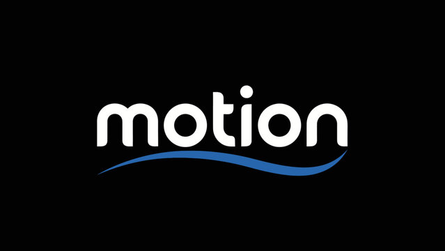 Clean modern minimalist logo text motion with subtle blue wave graphic on black background