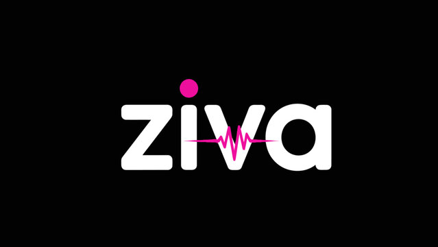 Clean white logo with pink pulse and dot on black background