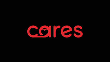 Elegant red word cares stylized with a heart shape on a black background