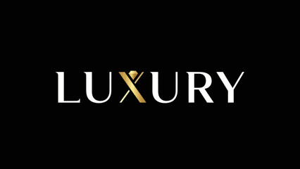 Elegant white and gold luxury wordmark on a black background