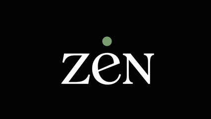 Elegant typography spelling Zen with a dot above the 'e' symbolizing tranquility and balance