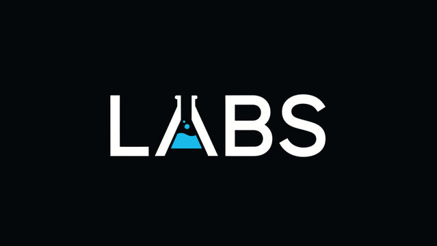 Minimalist logo design featuring the word LABS with a stylized flask innovation and scientific