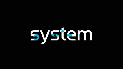 Obraz premium Modern graphic design featuring the word system with blue accents on a black background