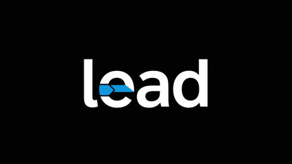 Modern graphic displaying the word lead with a directional arrow incorporated into the letter e