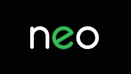 Modern minimalist graphic with the word neo in bold white and green letters on a black background