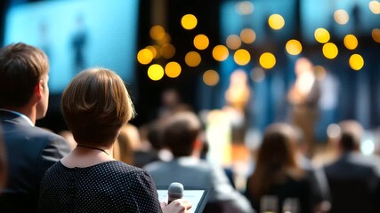 Faceless award ceremony with people on stage heavily defocused blurry event background recognition celebration achievement moment corporate gathering success acknowledgment