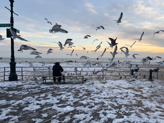 Coney Island Boardwalk, Brighton Beach, Brooklyn, New York in winter