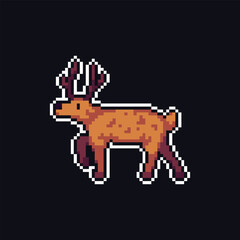 this is pixel art deer with black background this item good for presentations,stickers, icons, t shirt design,game asset,logo and your project.