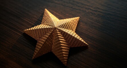 Golden Star on Dark Wood. A Study in Light, Texture, and Geometric Forms.