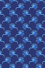 3D neuron cell pattern on deep blue background, brain nerve network with dendrites for medical neuroscience illustration