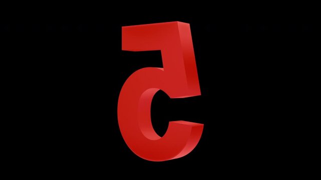 Red number five symbol rotating on itself over a black background, clean minimal animation representing counting, ranking, or sequence.