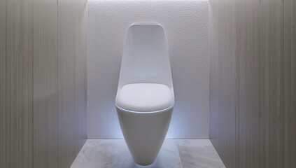 Serene Abstraction. Minimalist White Form, Textured Walls, and Ambient Illumination.