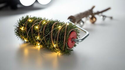 Christmas tree decoration with lights and twine