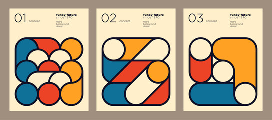 A set of a retro poster templates in a minimalist geometric style. Vector illustration.