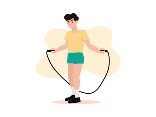 Young Man Practicing Jump Rope Exercise for Fitness Training