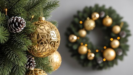 Christmas tree ornaments and wreath decoration