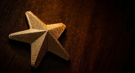 Textured Gold Star on Wood, a Study in Light and Shadow, Geometric Forms