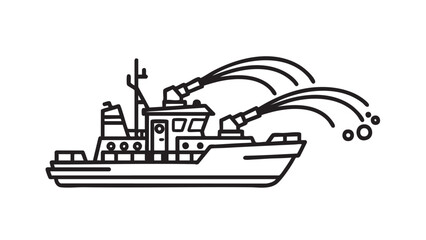 Obraz premium Military Ship Firing Cannons in the Open Sea from a Side View