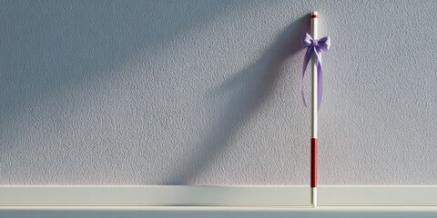 Purple ribbon on pole in minimal space for awareness support concept