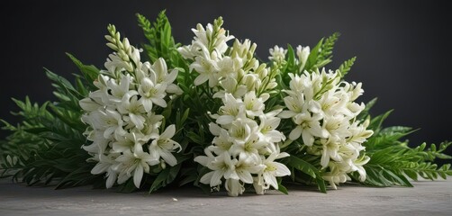 Beautiful bunch of tuberose flowers with lush green leaves ,  botanical,  nature,  bunch