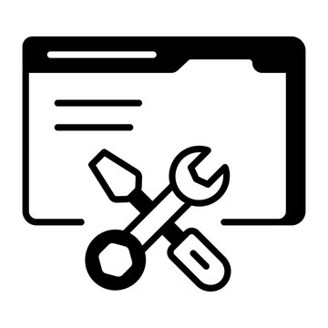 An outline style icon depicting website maintenance