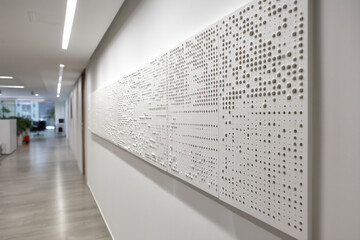 Raised braille directory on an office wall highlighting areas for navigation in a public building.