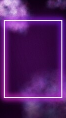 Vertical purple background with neon frame.