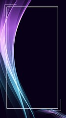 Vertical purple background with wavy shape and white frame.