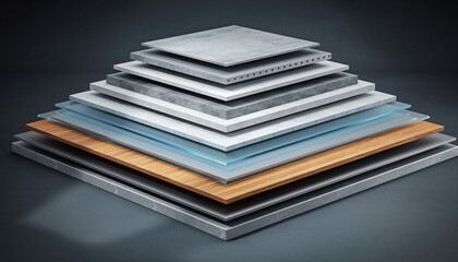 Stack of assorted material slabs in modern industrial setting