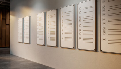 Checklist boards on office wall for task management and productivity