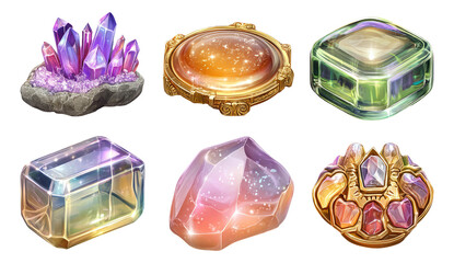 Semirealistic 3D Illustration of Glossy Runes and Colorful Stone Medallions