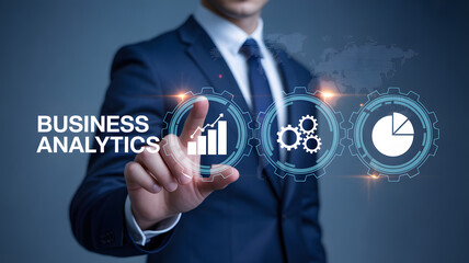 Businessman interacting with business analytics interface