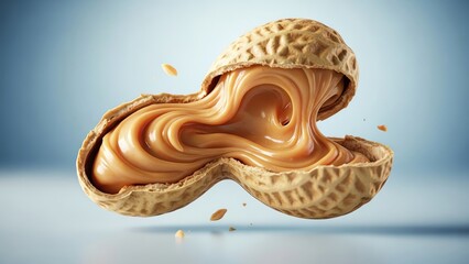 Peanut with flowing peanut butter