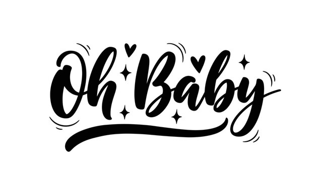 Charming 'Oh Baby' hand-lettering art with playful stars and hearts perfect for baby announcements