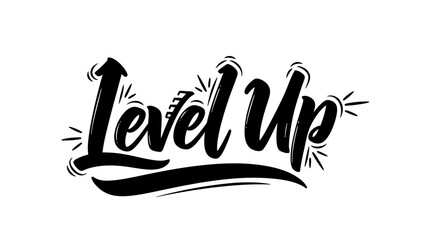 Dynamic "Level Up" typography for achievement and personal growth in a modern script © rexus