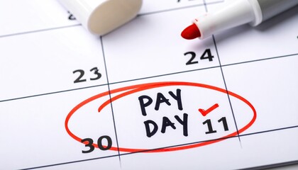 Payday Reminder on Calendar with Red Marker