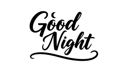 Elegant handwritten good night message with decorative moon and star script typography