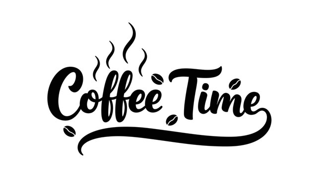 Elegant hand-lettered 'Coffee Time' inscription with steaming coffee beans, perfect for cafes and