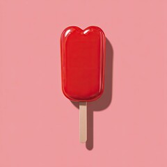 Red popsicle with a heart shape on a pink background