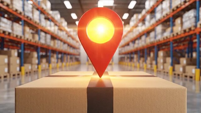 Warehouse logistics tracking concept box parcel delivery pin
