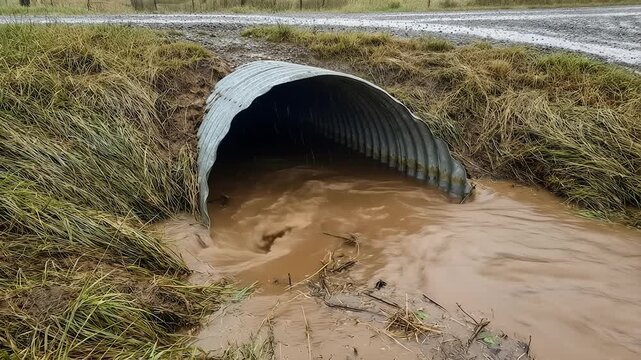 Stormwater Drainage Culvert Discharging Muddy Water into River